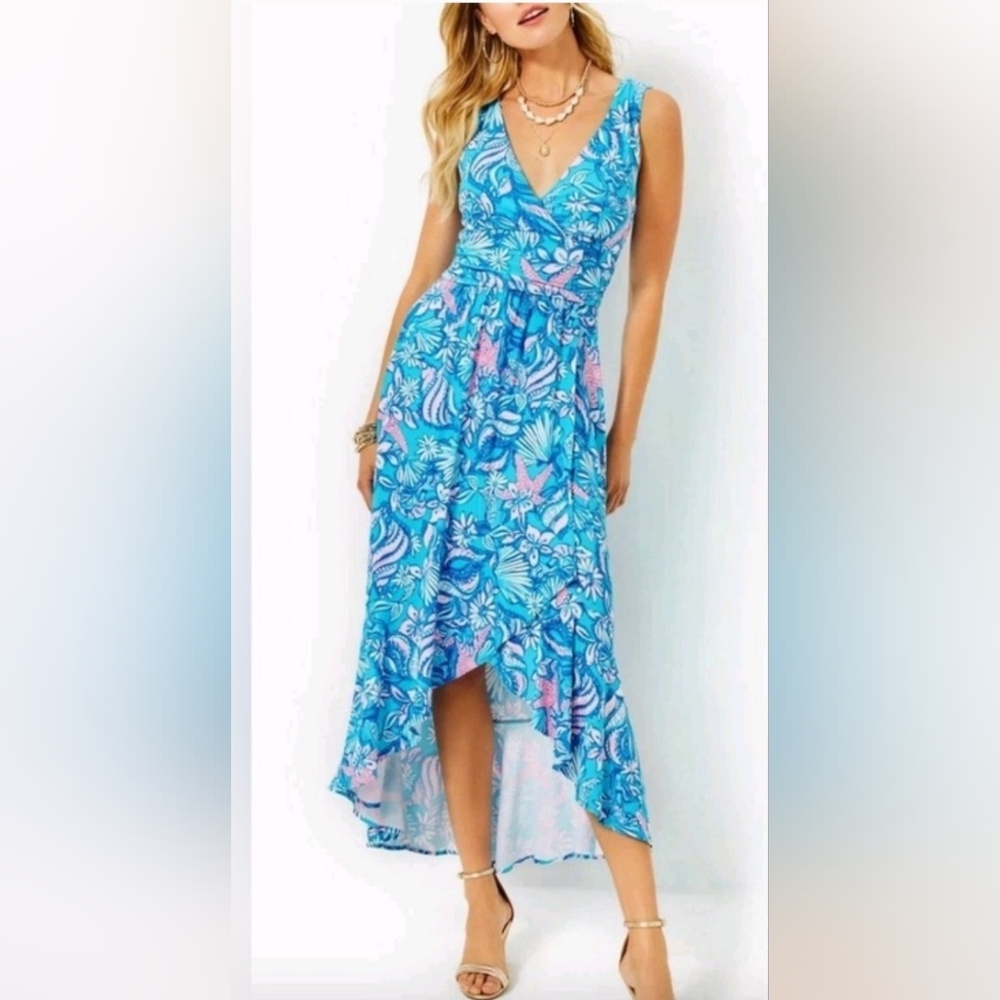 Lilly Pulitzer M Moana Sound of the Siren V-Neck High-Low Maxi Dress